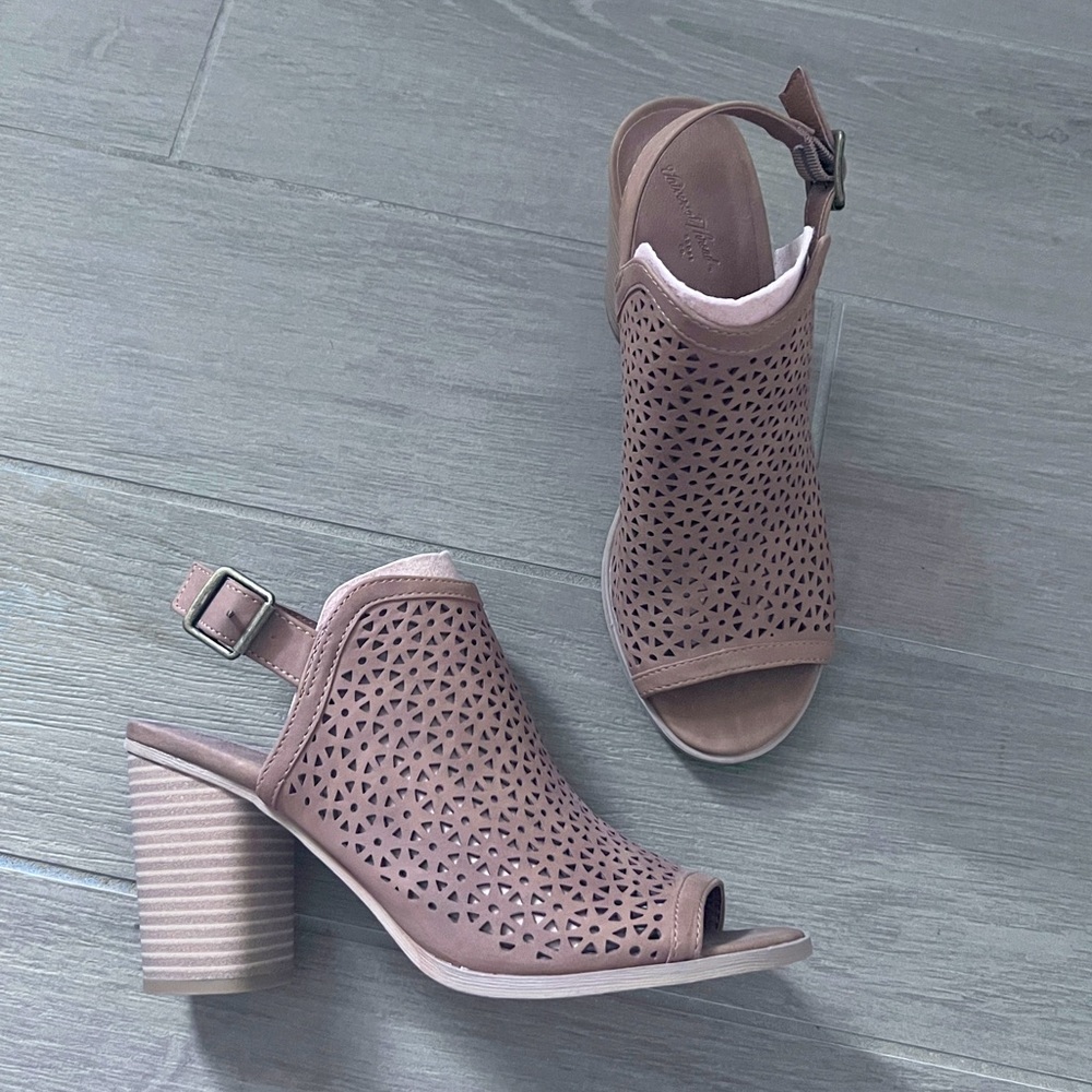 Peep Toe Faux Suede Sandals with Stacked Block Heel